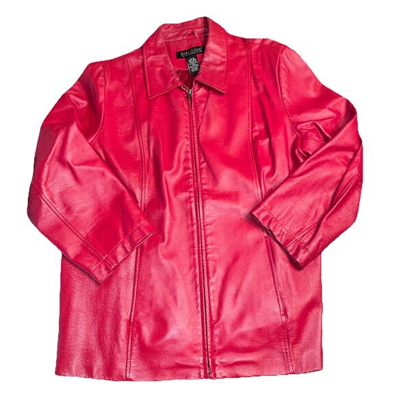 Dialogue Jackets & Blazers - Dialogue L Red Leather Coat Pocket Full Zip Jacket 1X Vintage